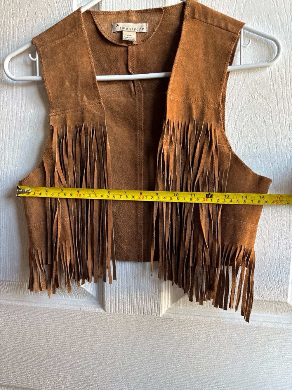 🧲twentyone Brown 100% Leather Fringe Western Vest Collarless Open Women's S/P - Picture 6 of 7